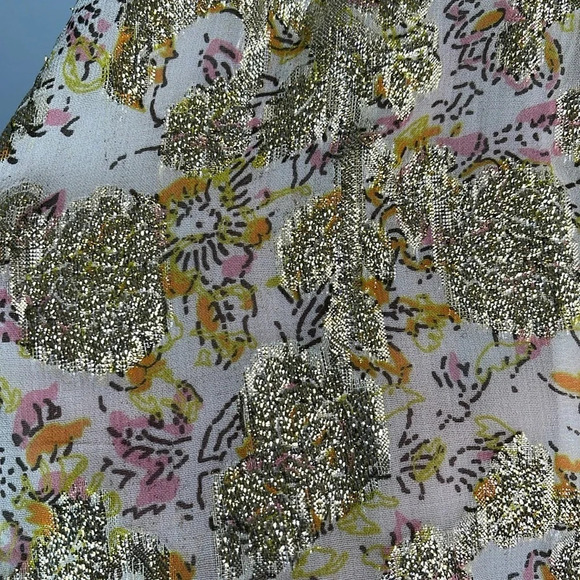 ZARA NWT Metallic Gold Floral Flowy Cami Tank Ivory Spaghetti Strap Coquette L - Picture 3 of 12